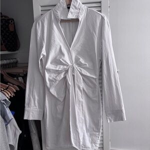 Chic White Zara Draped Shirt Dress – Size L